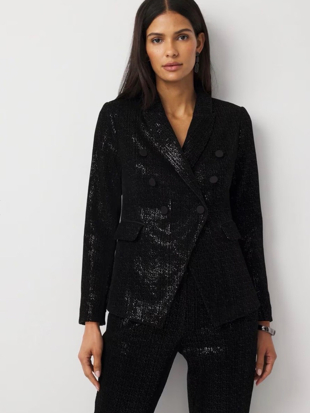 White House Black Market Black Sequin Double-Breasted Blazer
